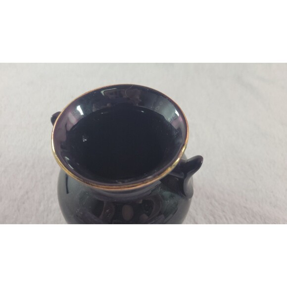 VTG Asian Double-Handle Porcelain Black Vase Gold-Trim Butterfly Floral 4" - Picture 5 of 6